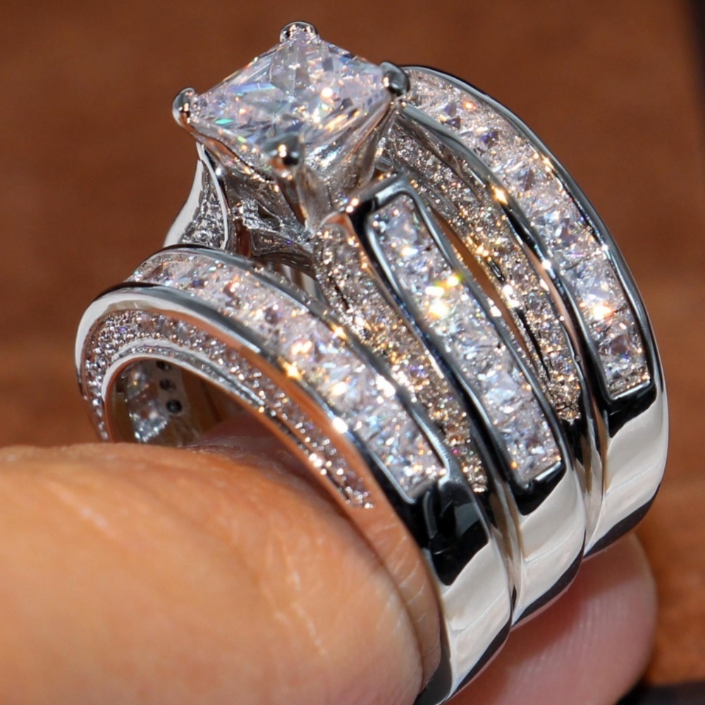 *NEW 925 Silver Diamond 3PC Wedding Ring Set - Picture 3 of 3